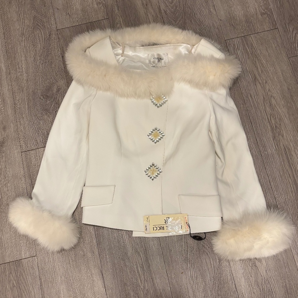 Fox / Rabbit Fur Trim White Louise Ricci Blazer Vintage New with Tags